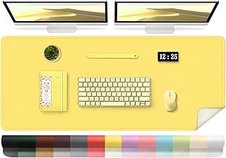 Leather Desk Pad Protector, 47.2'' x 23.6'', Suede Base Sewing Desk Blotter, Non-Slip Office Mat, Waterproof Writing Pad - Yellow
