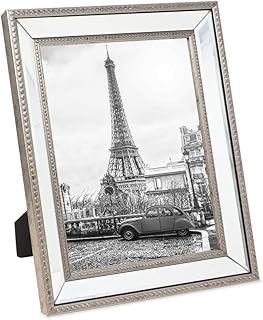 Isaac Jacobs 8x10 Champagne Mirror Bead Picture Frame - Classic Mirrored Frame with Dotted Border Made for Wall Display, Tabletop, Photo Gallery and Wall Art (8x10, Champagne)