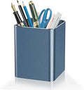 Pen holder,square pen cup, Metal pen pencil holder, desktop pencil cup stationery organization office desktop accessories, suitable for office, school, home and stationery supplies. (blue)