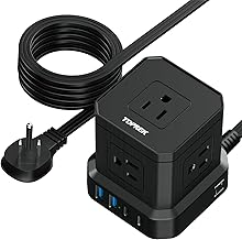 TOPREK Power Strip Surge Protector (700J), 10 FT Flat Extension Cord with 5 Outlets, 2 USB-C & 2 USB-A, Power Strip with USB for Home, Office, Dorm, Hotel, Travel, Compact Desk Charging Station