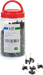 HS Electrical Cat6 Coaxial Cable Clips Outdoor 500 Pack Nail-in Wire Clamps,Nail Wire Holder Cord Management 7mm,Black