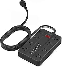 10 Ft Extension Cord Power Strip, SMNICE 8 Widely Spaced Outlets and 6 USB (1 USB C) Charging Ports Flat Plug Power Strip, Desktop Power Cord for Travel Home Office Accessories Black