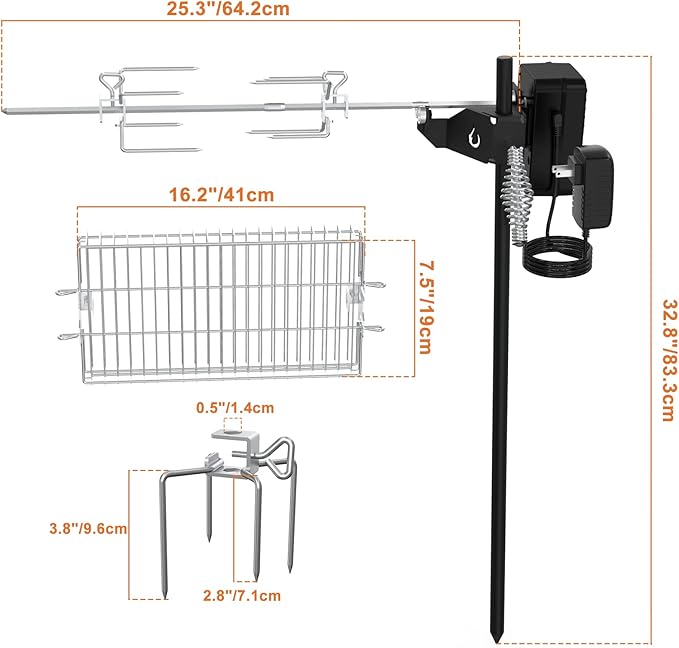 only fire Outdoor Open Flame Camping Grill, Campfire Cooking Accessories, Cooking over Any Grill or Fire - Include Motor, Power Adapter, Car Charging Cable and Bag