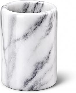 Creative Home Natural White Marble Pen Holder, Heavy Stone Pencil Cup Organizer for Desk, Makeup Brush Holder for Vanity, Luxury Office Desktop Organizer