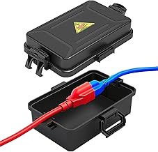 Mini Outdoor Electrical Box, IP54 Waterproof Extension Cord Cover (Inside 6.2 x 3.9 x 1.65 inches) Weatherproof Connection Box for Plug,Connector, Power Cord, Festive Light(1 PCS Black)