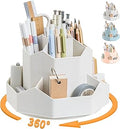 Cayxenful Pencil Pen Holder for Desk,9 Slots 360 Degree Rotating Desk Organizers,Desktop Storage Stationery Supplies Organizer, Cute Pencil Cup Pot For Office, School, Home(White)