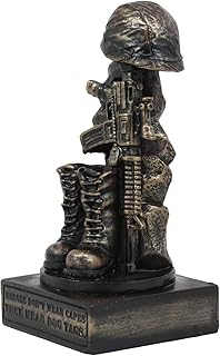 Ebros American Pride Patriotic Fallen Soldier Solemn Memorial Statue 8" Tall Military Rifle Helmet Boots Dog Tag Sculpture for Desktop Shelves Office Study Table Home Decor Figurine