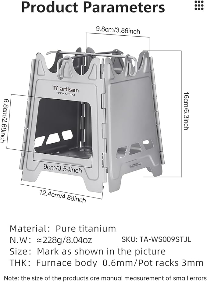 Titanium Wood Burning Stove with Hinge, Folding Camping Backpacking Stove Titanium Wood Stove Portable Wood Alcohol Stove for Outdoor Camping Picnic BBQ