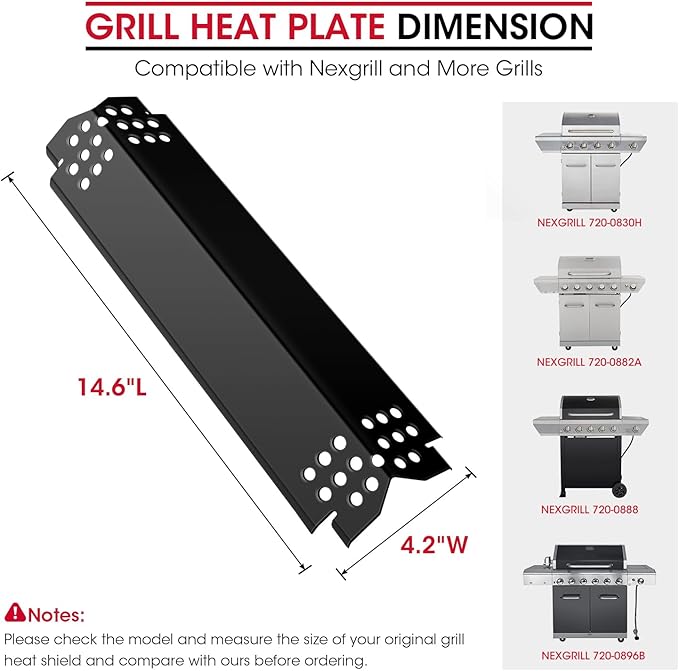 Unicook Grill Burner Covers for Nexgrill 720-0888, 720-0888N, 720-0830H, Grill Heat Plates Replacement Parts Kits, 14.6 Inch Heat Shields Tents, Flame Guards, 6 Pack
