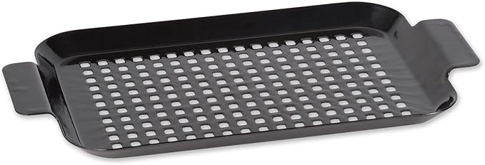 RSVP International Porcelain Coated Steel BBQ Grill Tray/Pan, Outdoor Barbeque Grilling Accessories for Cooking Fish & Vegetables, Dishwasher Safe, Small, 13x7.25"