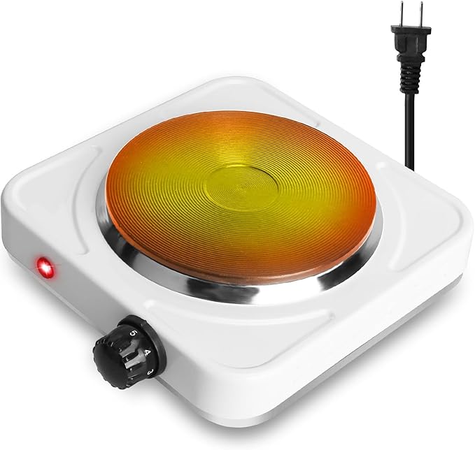 7” Electric Single Burner, 1500W Portable Stainless Steel Countertop Hot Plate Stove Cooktop with Non Slip Rubber Feet for RV/Home/Camp, 5 Temperature Adjustments