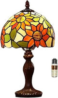 Tiffany Table Lamp,3 Color-Temperature Sunflower Stained Glass Lamp,8X8X15 Inch Small Accent Antique Nightstand Bedside Table Lamps for Bedroom Living Room Home Office Light +LED Bulb
