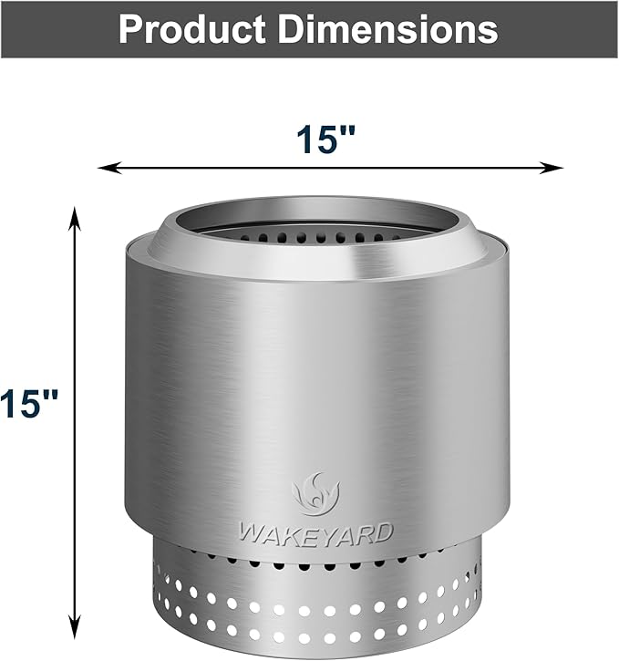 15 inch Smokeless FirePit with Waterproof Bag & Poker, Stainless Steel Outdoor Smokeless Fire Pit, Wood Burning Fire Pit for Patio, Camping, Backyard