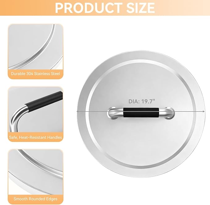 Fire Pit Lid for Solo Stove Bonfire 19.5", 304 Stainless Steel Cover with Heat-Resistant Handle, Round Fire Pit Lid for Outdoor Camping Backyard, Bonfire Accessories