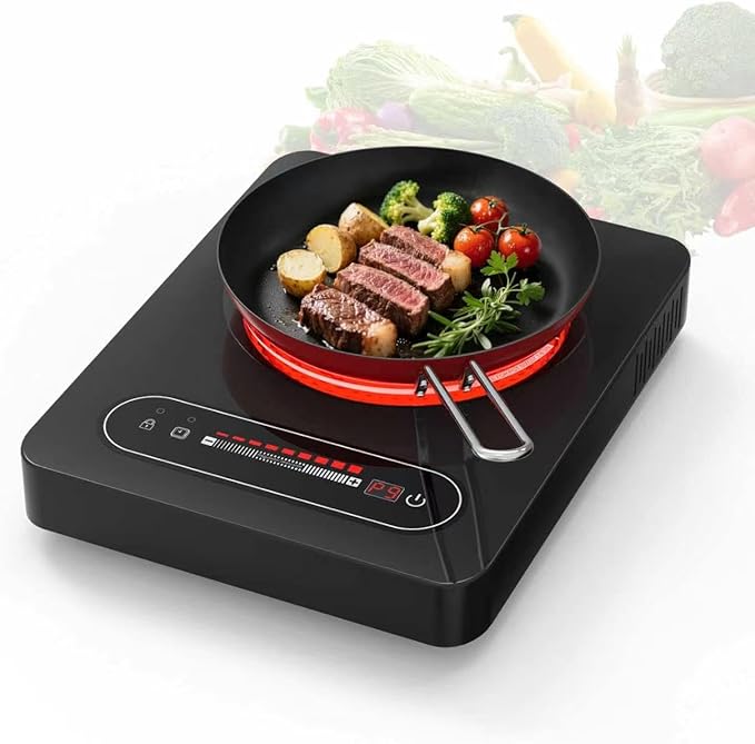 VBGK Single Burner Electric Cooktop,110V 1800W Electric Stove Top with LED Touch Control, 10 Power Levels, 4 hTimer, Safety Lock,Portable single burner cooktop