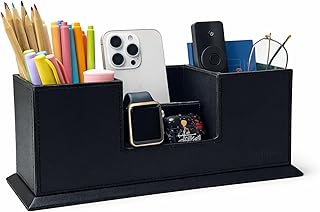 UnionBasic Desk Organizer, Desktop Caddy Leather Multi-compartment Pen Holder Office Stationer Organizer, Black
