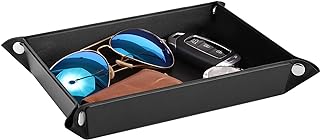 Luxspire Valet tray, PU Leather Tray, Catchall Tray, Men Women Jewelry Key Tray, Desk Storage Plate for Key Coin Phone Jewelry Wallet, Medium Size - Black