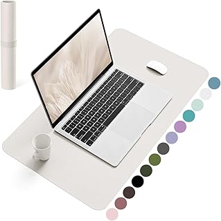 YSAGi Non-Slip Leather Desk Pad, Waterproof Laptop Computer Desk Keyboard Mat, Table Protector Blotter Mat, Large Mouse Pad for Office/Work/Home/Decor(Apricot Gray, 23.6" x 13.7")