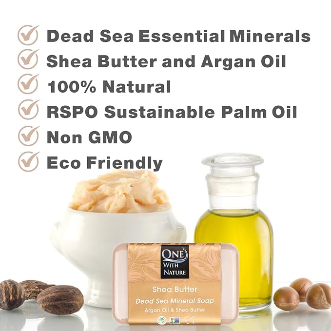 One With Nature Dead Sea Salt Shea Butter Soap 4oz 3-Pack – Purifying and Exfoliating Soap Bar with Dead Sea Minerals for Face & Body, for Men & Women