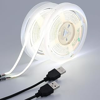 GOMING 5V COB USB LED Strip Light Cool White 6000K 5mm Width USB Powered 13.12ft/4M 400LEDs/M Flexible High Brightness IP20 Not Waterproof LED Tape Lights for DIY Decoration Lighting(2pcs x 6.6ft)