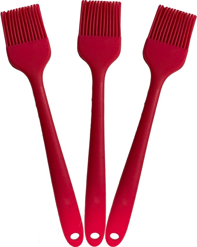 Pastry Brush For Baking,Silicone Basting Brush For Cooking,315°C Heat Resistant Food Brush for Oil & Sauce,Non-Shedding Kitchen Brushes for Butter Bread Meat Egg Wash Cake Baster(3pc Red)