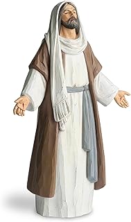 Jesus Christ Statue with Open Arms, Hand Painted Saint Statue Religious Modern Home Decor, Christian Jesus Figurines Religious Gift 9.5in