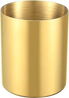 Gold Pencil Holder for Desk, 304 Stainless Steel Pencil Cup, Pen Holder Cup, Pen Pot, Makeup Brush Holder, Desktop Accessory Stationery Organizer