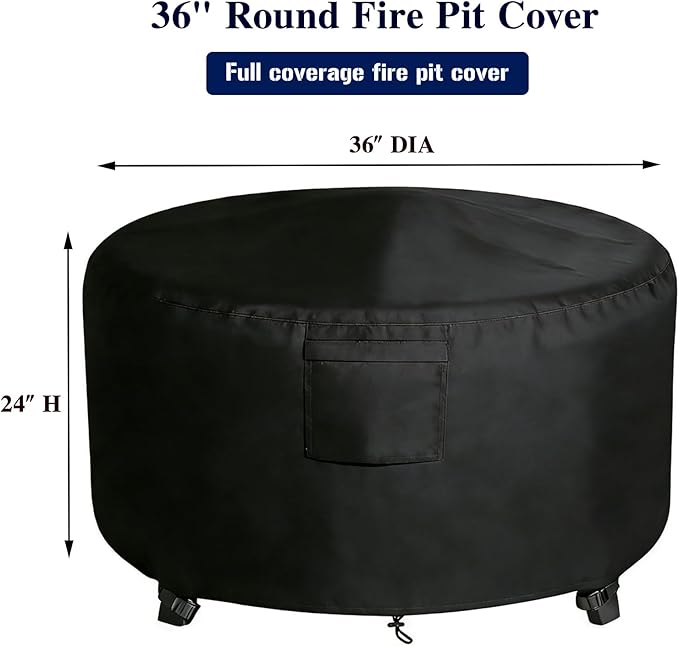 Chinchilla Heavy Duty 36 Inch Round Fire Pit Cover - 100% Waterproof & Weatherproof, Durable All-Season Protection for 33/34/35/36 Inch Propane Fire Pits and Tables