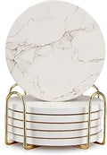6 Pack White Marble Coaster Set with Holder Absorbent Drink Coasters Ceramic Cute Coaster Bar Dining Coffee Table Accessories Decor Gift Funny Cup Stone Modern Costers Cool Desk Beer Cork Coasters