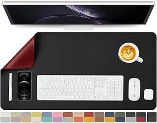 HOMIEAZICOZI Dual Sided Leather Desk Mat - Waterproof Pad for Office and Home Organization Accessories Ideal Large Mouse Mats on Top of Desks(Black+Red,31.5''x 15.7'')