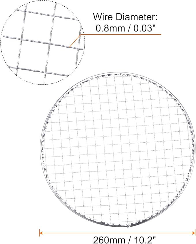 HARFINGTON 10pcs Round BBQ Grill Net 10.2" Dia Galvanized Iron Barbecue Mesh Mat for Baking Smoking Charcoal Grilling Roasting