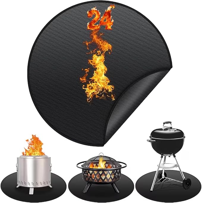 24" Fire Pit Mat for Solo Stove Bonfire Round Fireproof Under Grill Mat Oil Proof Waterproof BBQ Pad for Deck Patio Grass Outdoor Grill Accessories Portable and Reusable