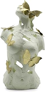Lukitas Abstract Female Bust with Butterflies Sculpture, Aphrodite Statue, Body Figurine Art Decor, Beauty of Defects, Greek Goddess Bust Ornament for Office Living Room Desk Shelf, Beige, Resin 16"