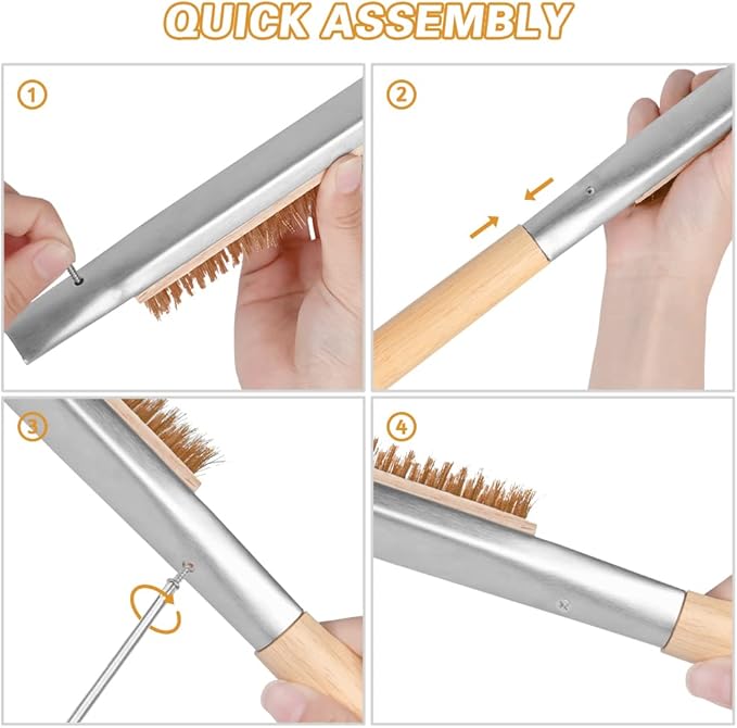 Aolso Pizza Oven Brush, 21" Brush and Stainless Steel Scraper for Pizza Stone, BBQ Grill Cleaning Brush Non Scratch Heat Proof Brass Bristles with Screwdriver, Outdoor Pizza Oven Accessories