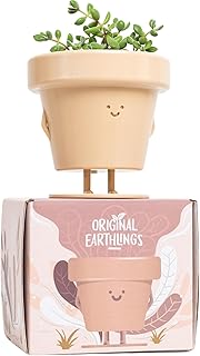Original Earthlings Standing Pot - 4 Inch Cute Plant Pot - Plastic Funny Planter with Drainage, Unique Cactus Plant Lover Gift, Succulent Face Flower Pot, Desk Plant, Table Top Decor, & Home Gifts