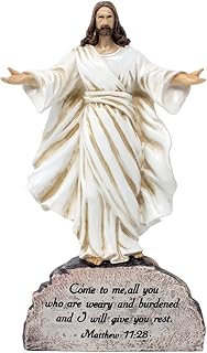 Decorative Jesus Standing on Rock Statue with Inspirational Bible Verse for Christian Home Décor Sculptures and Figurines As Spiritual Shelf Decorations Or Religious Gifts for Christmas and Easter