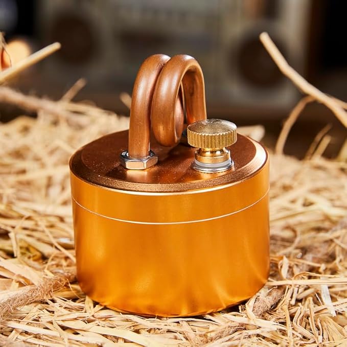 Portable Mini Camping Alcohol Stove - Solid Shell Powerful Safe Spirit Burner Strong Fire Burning for Outdoor Hiking Cooking Backpacking 50ml Golden Color
