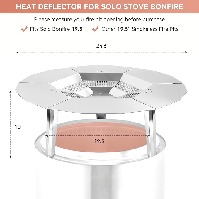 Heat Deflector for Solo Stove Bonfire 19.5 inch, Fire Pit Heat Diffuser with Handle, 304 Stainless Steel for Solo Stove Bonfire 1.0 & 2.0 and Other 19.5" Fire Pits