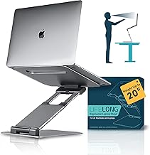 Lifelong Ergonomic Adjustable Laptop Stand for Desk, Extra Tall 20” Height Aluminum Laptop Riser, Portable Foldable Computer Stand, Fits 10-17” Laptops for Office Meetings, Teamwork & Desk Setup