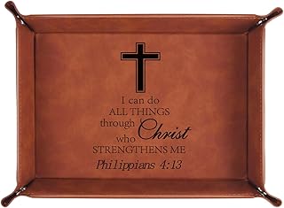 Christian Gifts,Leather Tray Engraved Personalized Tray,Bible Verse Faith Religious Birthday Inspirational Gifts,Valet Desktop Storage Organizer (Philippians 4:13)
