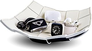 MSJGA Valet Tray for Men and Women PU Leather Key Holder Bowl for Entryway Table Bedside Nightstand Desk Catchall Organizer Tray for Wallet, Watch, Key, Phone Men's Gift - 9.8" L x 9.8" W x 2" H
