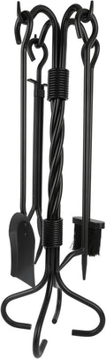5-Piece Fireplace Tools Set Wrought Iron - NO Assembly - Heavy Duty 32" Solid Steel Fire Poker Set for Outdoor Fire Pit & Wood Stove - Fire Place Set with Tongs, Shovel, Brush, Stand