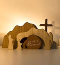 【He is Risen】Empty Tomb Scene Spring Easter Decorations, Jesus Nativity Resurrection Figurines Set With Wooden Cross For Home, Office, Table, Shelf, Mantle Decor – Christian Catholic Religious Gifts