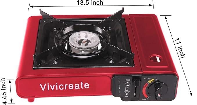 Vivicreate Portable Butane Stove 8500 BTU, Butane Stove with Auto Ignition for Camping, Lightweight Portable Gas Stove Burner with Safety Lock, Butane Burner, Estufa de Gas Portatil(Red)