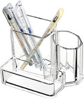 Sooyee Acrylic Desk Supplies Organizer Holder, 3 Compartments Office Desktop Caddy, Multi-function Pen Pencil Cup Phone Remote Control Stationery Storage Box for Home, School, Classroom, Clear