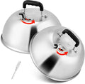 Leonyo Cheese Melting Dome Set of 2, Stainless Steel 12 Inch Round Steaming Basting Cover with Adjustable Vent, Professional Heavy Duty Melting Dome Lid Griddle Accessories for Teppanyaki Flat Top
