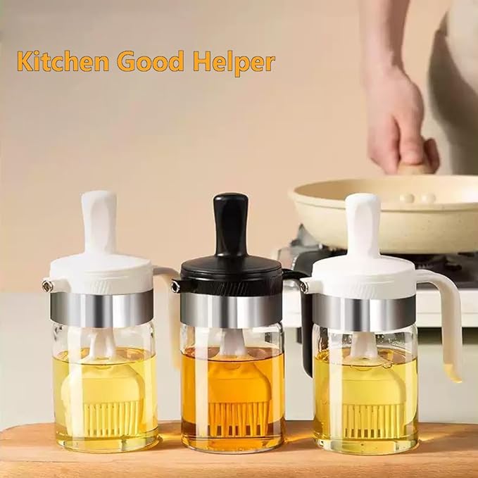 Moonlik Olive Oil Dispenser Bottle with Brush- 2 in 1 Oil Dispenser & Silicone Brush for Kitchen Cooking Vinegar Sauce BBQ Salad Grill Frying- 200ml/7oz, White