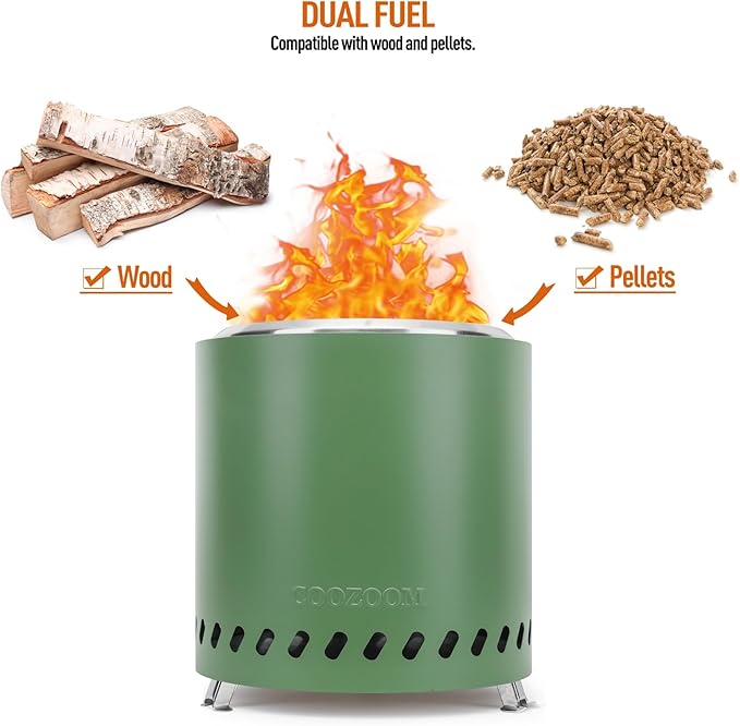 Portable Table Top Fire Pit with Stand, 8.6" Stainless Steel Mini Outdoor Low Smoke Burning Tabletop Firepit Fueled by Pellets or Wood, for Outside Camping Green