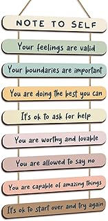 Yookeer Mental Health Reminders Wall Art Decoration Positive Psychology Affirmations Therapy Office Decor Occupational Therapy Gifts Wooden Hanging Wall Pediments Inspirational Gifts(Pastel Color)