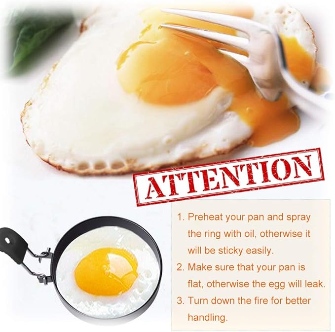 COTEY Large 3.5" Nonstick Egg Rings Set of 4, Round Crumpet Ring Mold Shaper for English Muffins Pancake Cooking Griddle - Portable Grill Accessories for Camping Indoor Breakfast Sandwich Burger